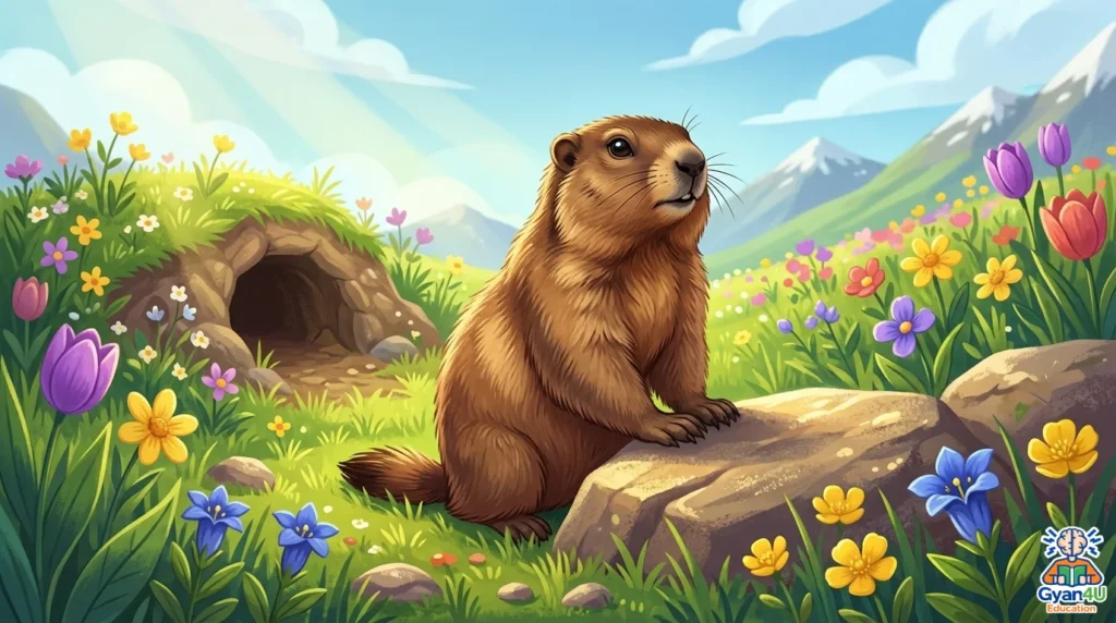 Alpine marmot in a meadow
