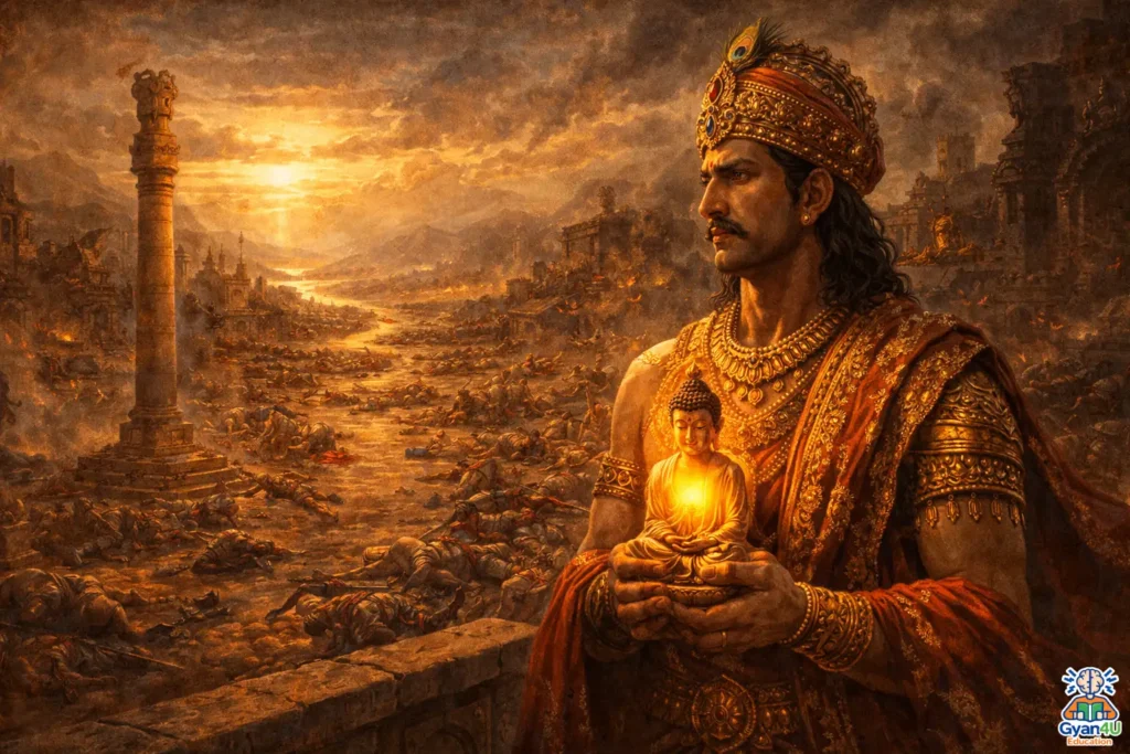 Ashoka's sorrow amidst Kalinga's ruins