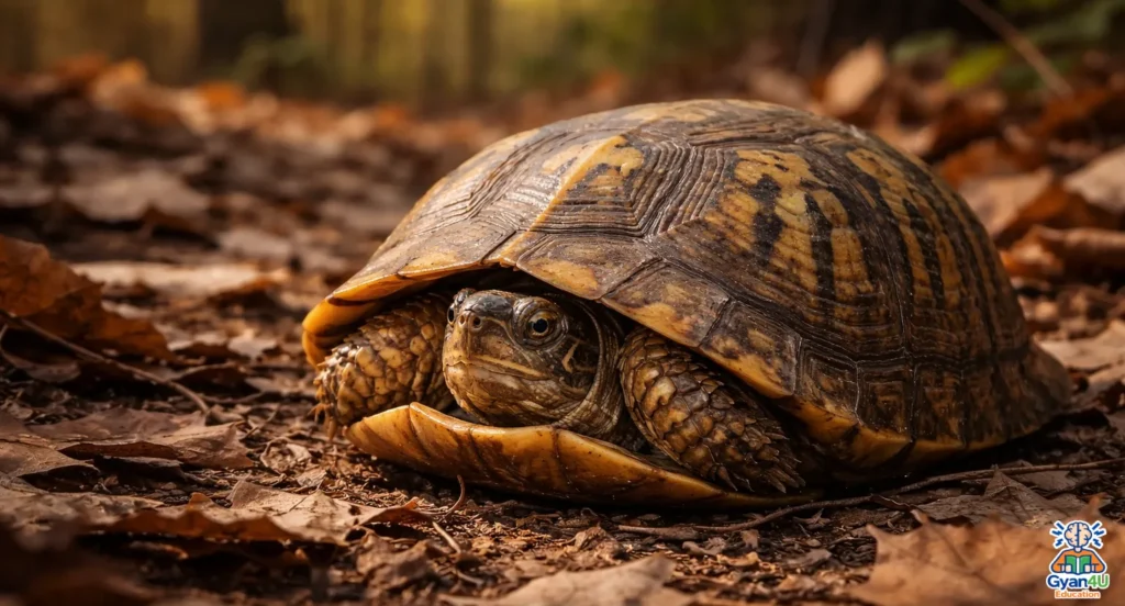 Autumn turtle in its shell