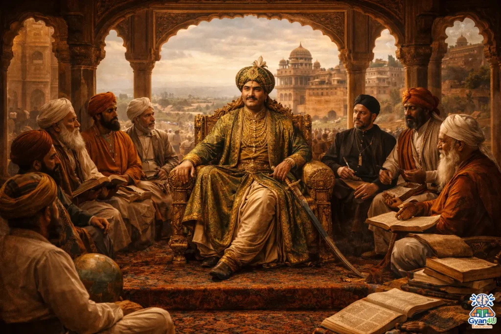 Emperor Akbar and diverse council in Diwan-i-Khas